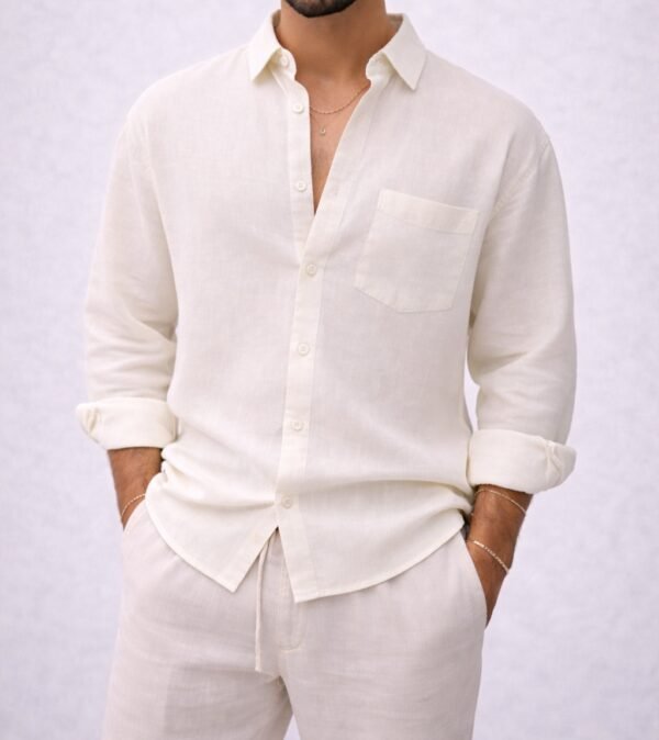 Këmishë Linen për Meshkuj me Xhep – Relax Fit Premium