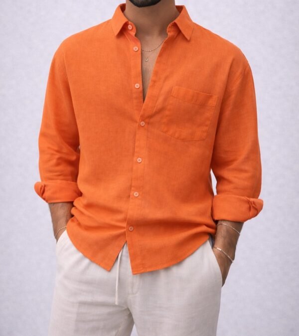 Këmishë Linen për Meshkuj me Xhep – Relax Fit Premium