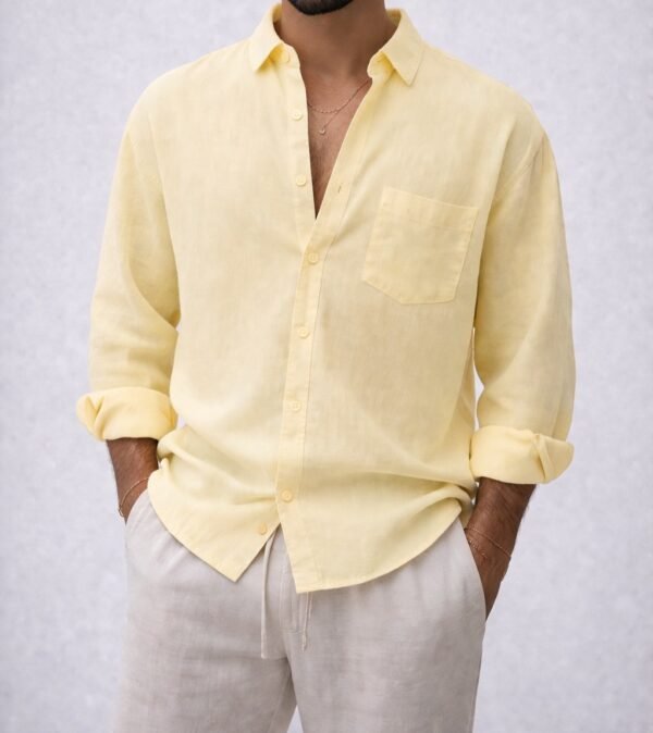 Këmishë Linen për Meshkuj me Xhep – Relax Fit Premium