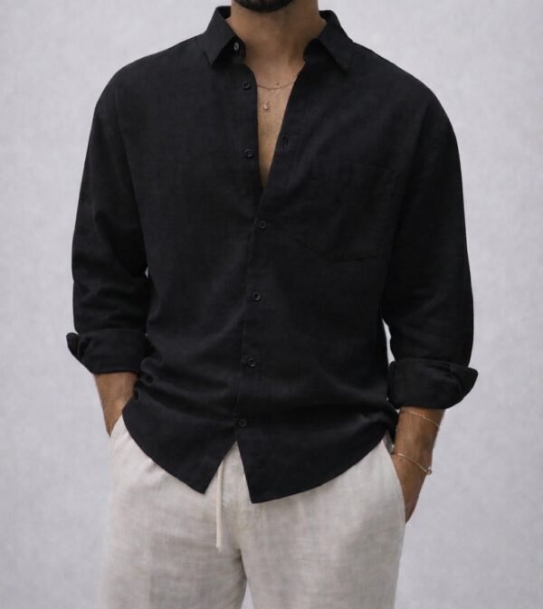 Këmishë Linen për Meshkuj me Xhep – Relax Fit Premium