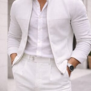 Xhaketë e bardhë moderne për meshkuj me zinxhir