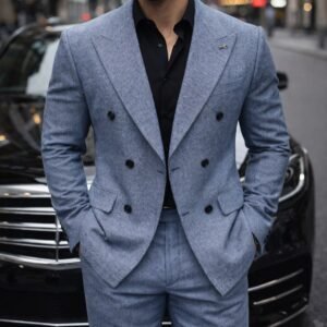 Kostum Double-Breasted Grey Texture Premium