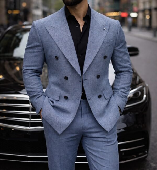 Kostum Double-Breasted Grey Texture Premium