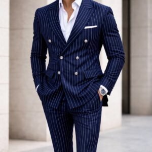Kostum Navy Blue Double-Breasted me Vija Premium