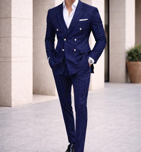 Kostum Navy Blue Double-Breasted me Vija Premium