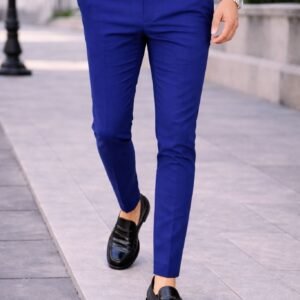 Pantallona elegante slim-fit blu për meshkuj