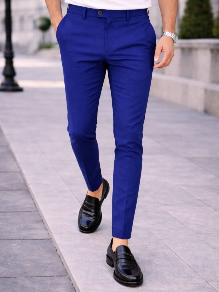 Pantallona elegante slim-fit blu për meshkuj