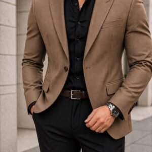 Sako Premium Mashkullor Camel – Elegancë Moderne Slim Fit