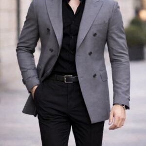 Kostum Premium Double-Breasted Antracit me Këmishë të Zezë