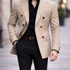 Kostum Premium Double-Breasted Bezhë