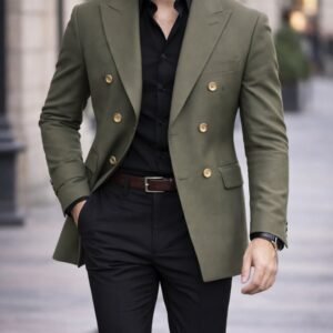 Kostum Premium Double-Breasted Olive