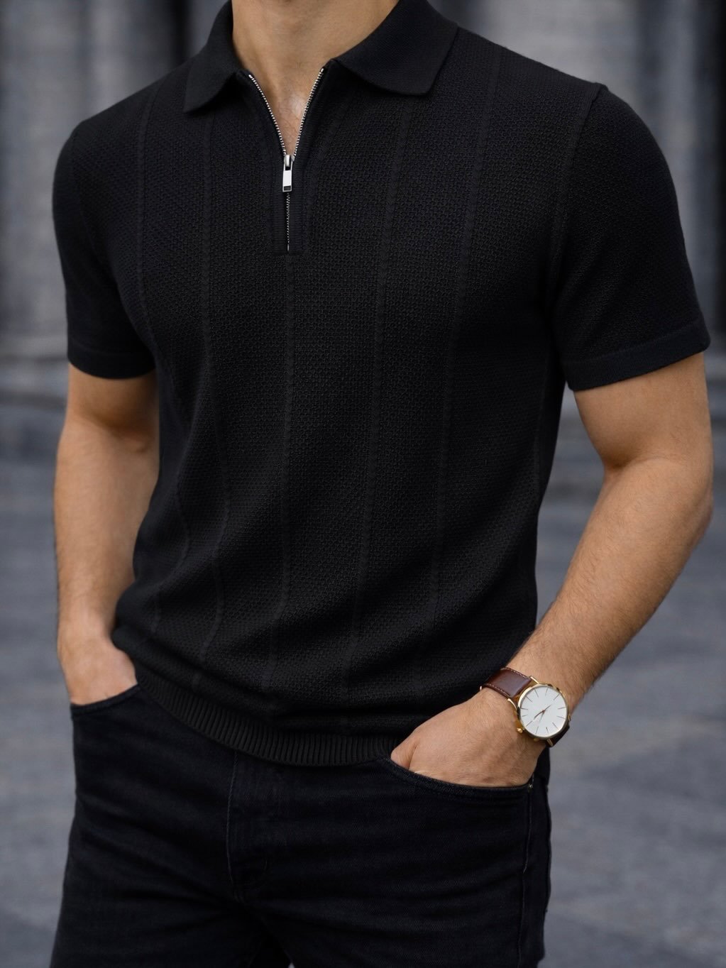 Koleksioni Polo Zip Texture për Meshkuj