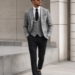 Premium Grey Checkered 3-Piece Suit