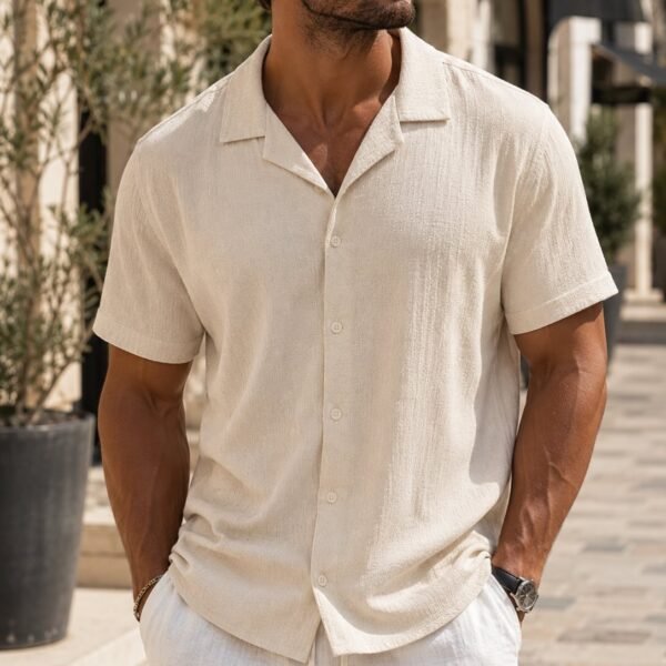Këmishë Verore Premium me Jakë Cuban – Texture Linen Style