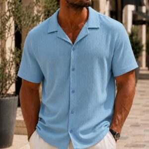 Këmishë Verore Premium me Jakë Cuban – Texture Linen Style