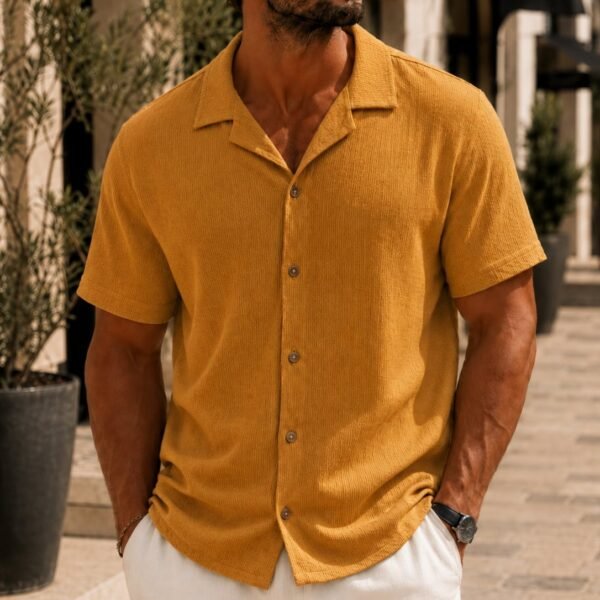 Këmishë Verore Premium me Jakë Cuban – Texture Linen Style