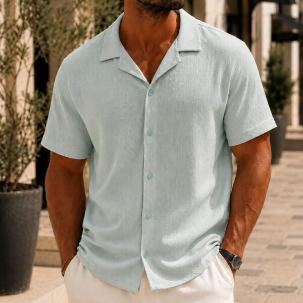 Këmishë Verore Premium me Jakë Cuban – Texture Linen Style