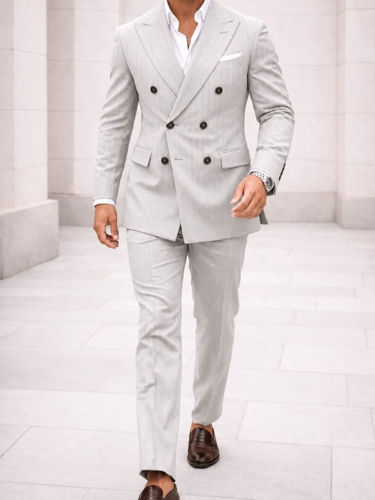 Kostum Premium Double-Breasted Light Grey Pinstripe thumbnail 2