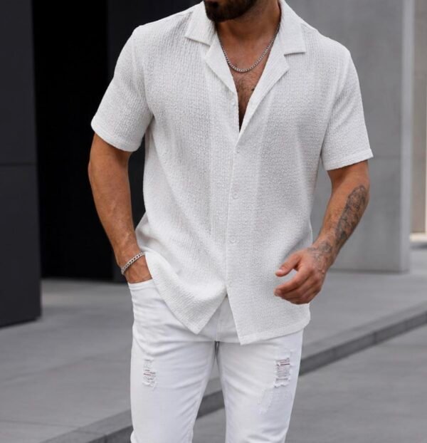 Këmishë Premium Summer Texture – Cuban Collar