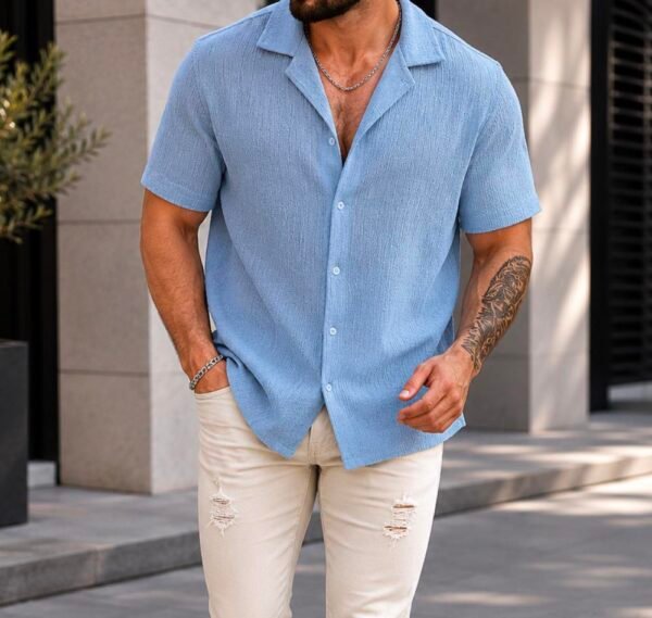 Këmishë Premium Summer Texture – Cuban Collar