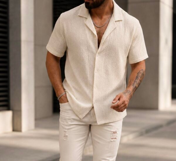 Këmishë Premium Summer Texture – Cuban Collar