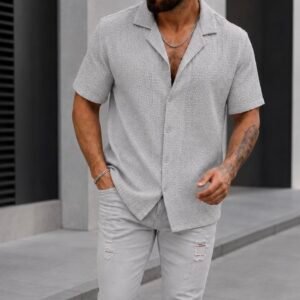 Këmishë Premium Summer Texture – Cuban Collar