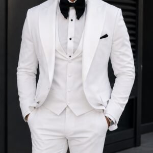 Kostum Premium 3-Pjesësh White Tuxedo – Elegant Ceremony Edition