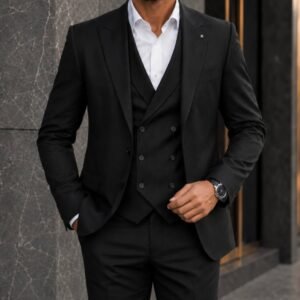 Kostum Premium 3-Pjesësh Black Pinstripe