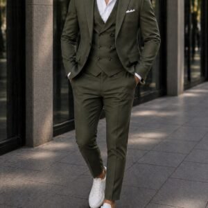Kostum Premium 3-Pjesësh Olive Green – Modern Italian Elegance