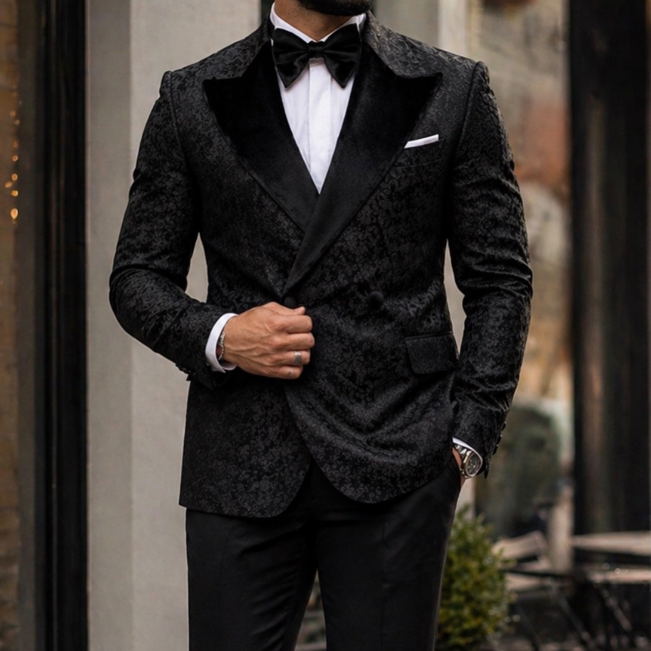 Kostum Tuxedo Luxury Black Jacquard – Premium Evening Suit