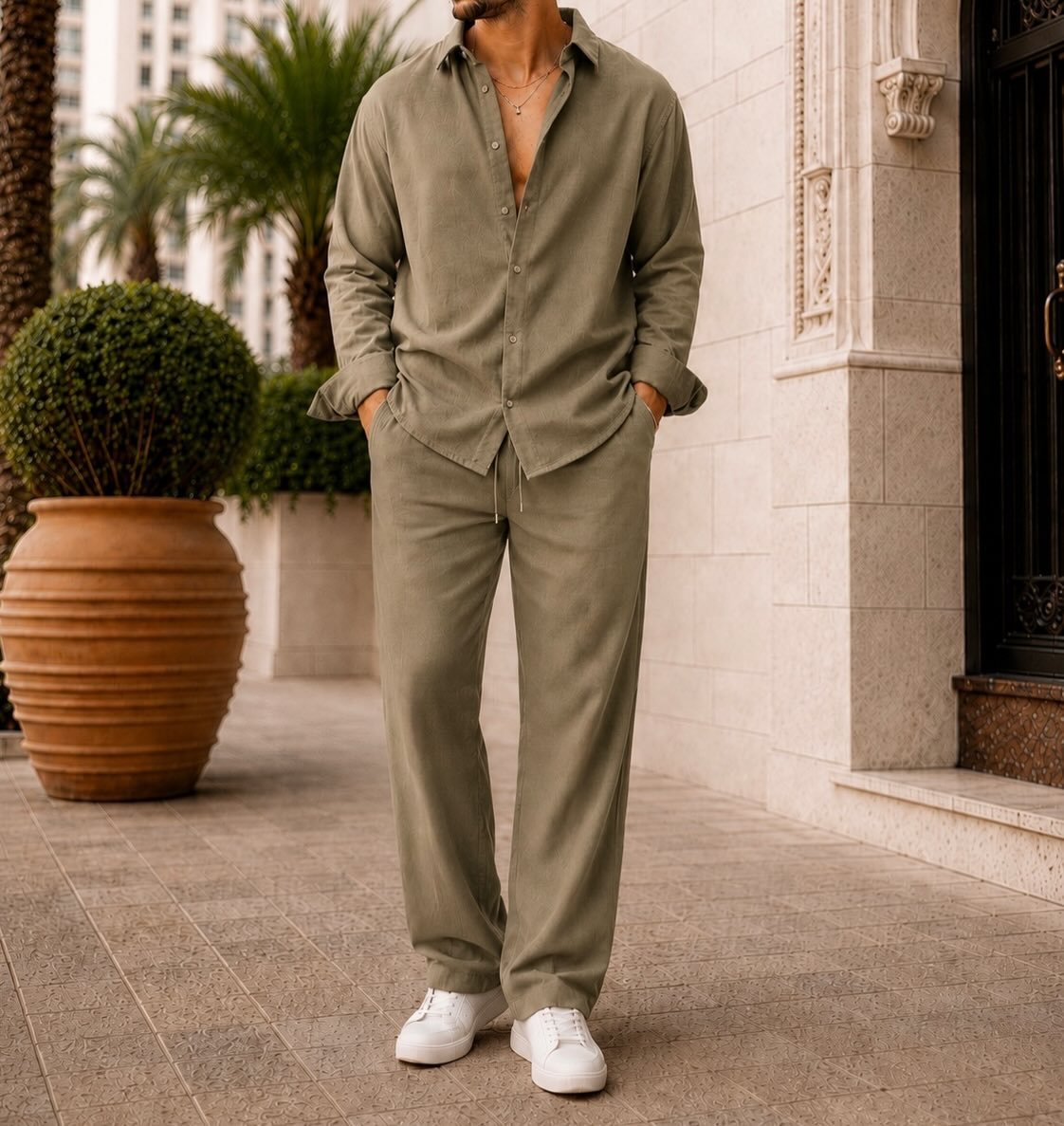 Koleksioni Linen Resort Set – Këmishë & Pantallona Premium