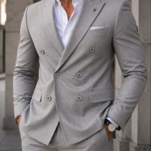 Kostum Premium Double-Breasted – Light Grey