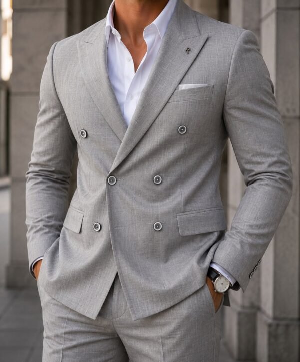 Kostum Premium Light Grey Double-Breasted