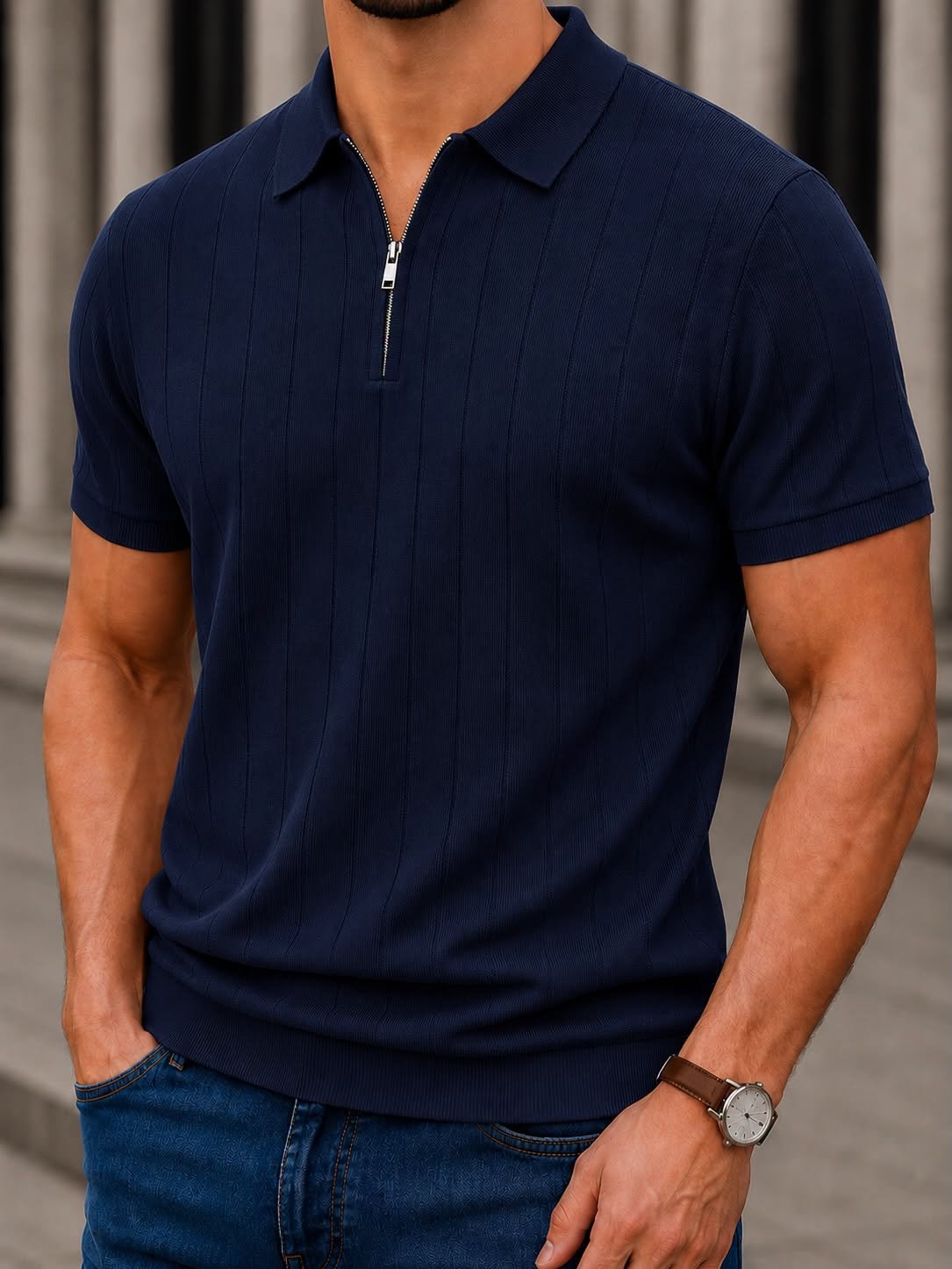 Premium Ribbed Zip Polo – Old Money Collection