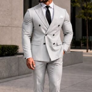 Kostum Premium Light Grey Double-Breasted – Luxury Gentleman Edition