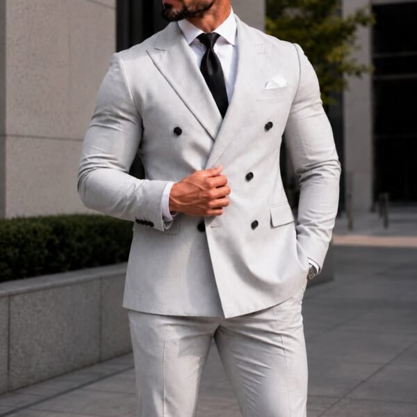 Kostum Premium Light Grey Double-Breasted – Luxury Gentleman Edition