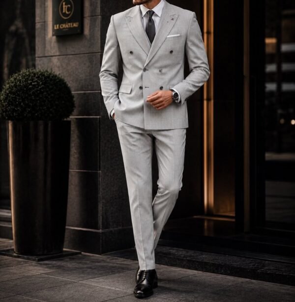 Kostum Premium Light Grey Double-Breasted