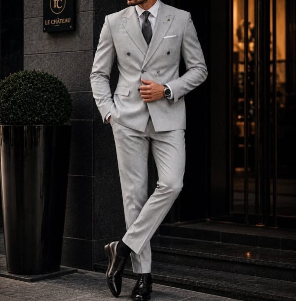 Kostum Premium Light Grey Double-Breasted