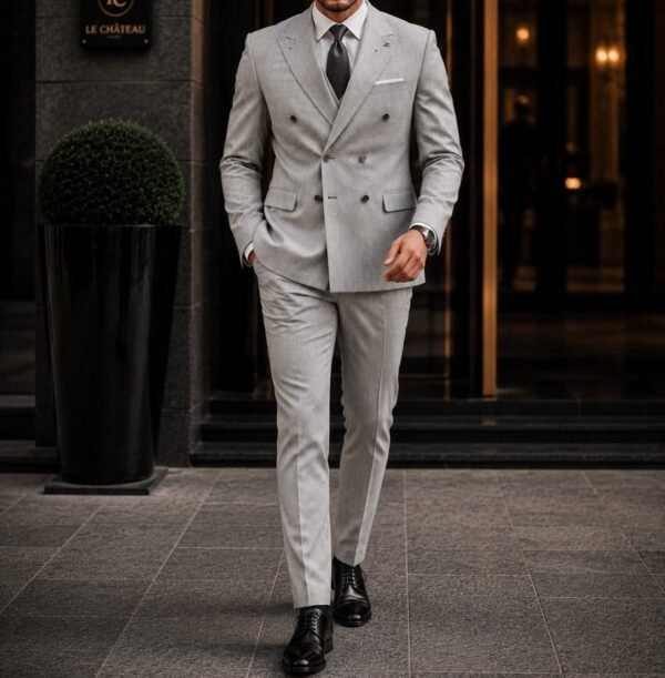 Kostum Premium Light Grey Double-Breasted