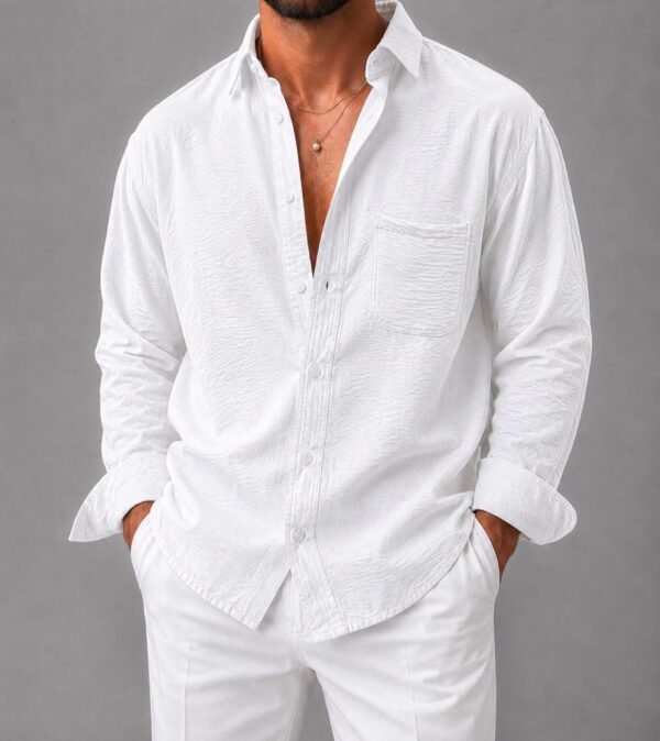 Këmishë Premium Texture me Xhep – Linen Style