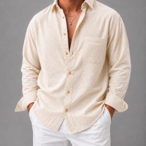 Këmishë Premium Texture me Xhep – Linen Style