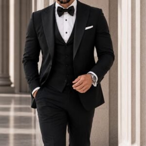 Kostum Premium Black Tuxedo 3-Piece – Luxury Ceremony Edition