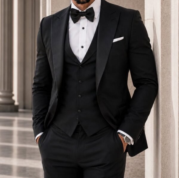 Kostum Premium Black Tuxedo 3-Piece – Luxury Ceremony Edition