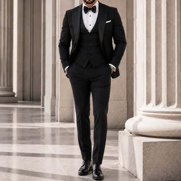 Kostum Premium Black Tuxedo 3-Piece – Luxury Ceremony Edition