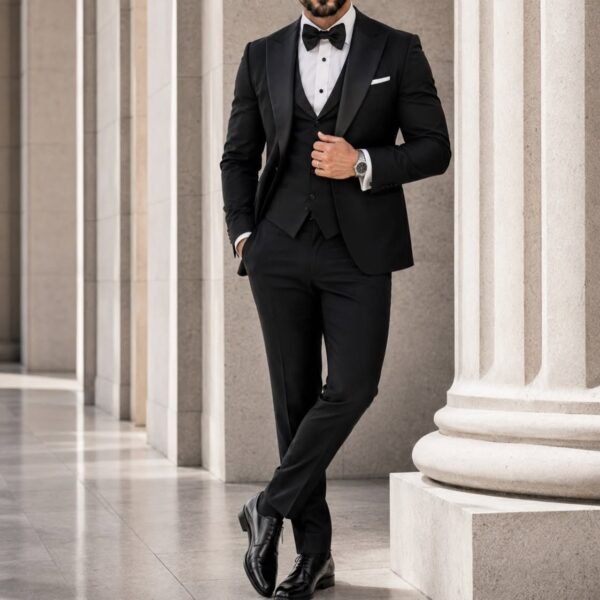 Kostum Premium Black Tuxedo 3-Piece – Luxury Ceremony Edition