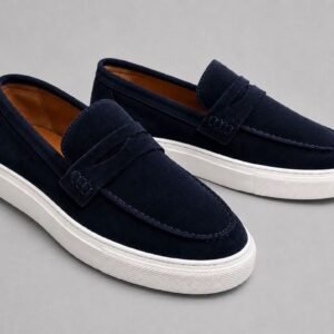 Loafers Premium Suede – Navy Blue me Shollë të Bardhë
