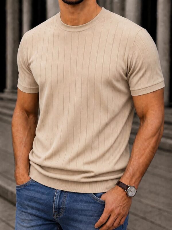 Premium Ribbed Knit T-Shirt – Elegancë Minimaliste