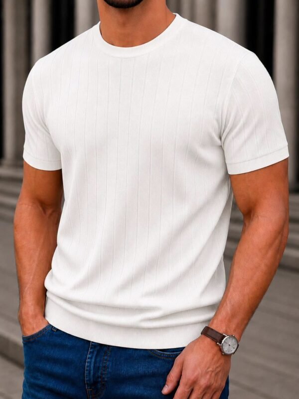 Premium Ribbed Knit T-Shirt – Elegancë Minimaliste