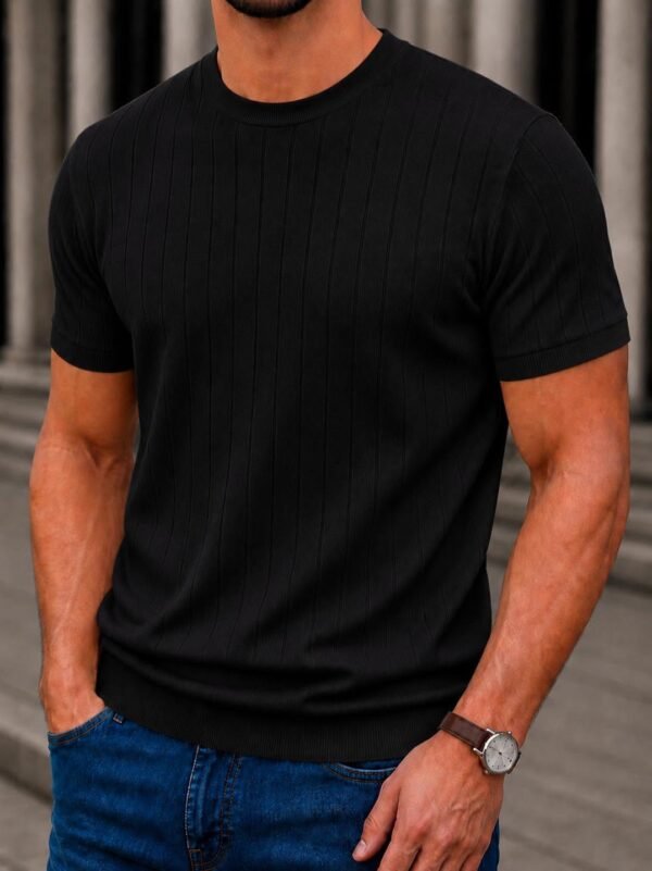 Premium Ribbed Knit T-Shirt – Elegancë Minimaliste