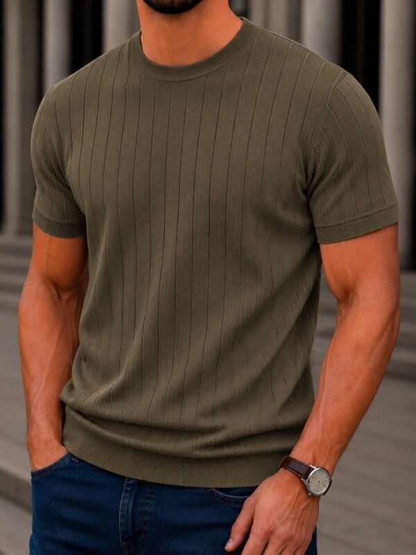 Premium Ribbed Knit T-Shirt – Elegancë Minimaliste